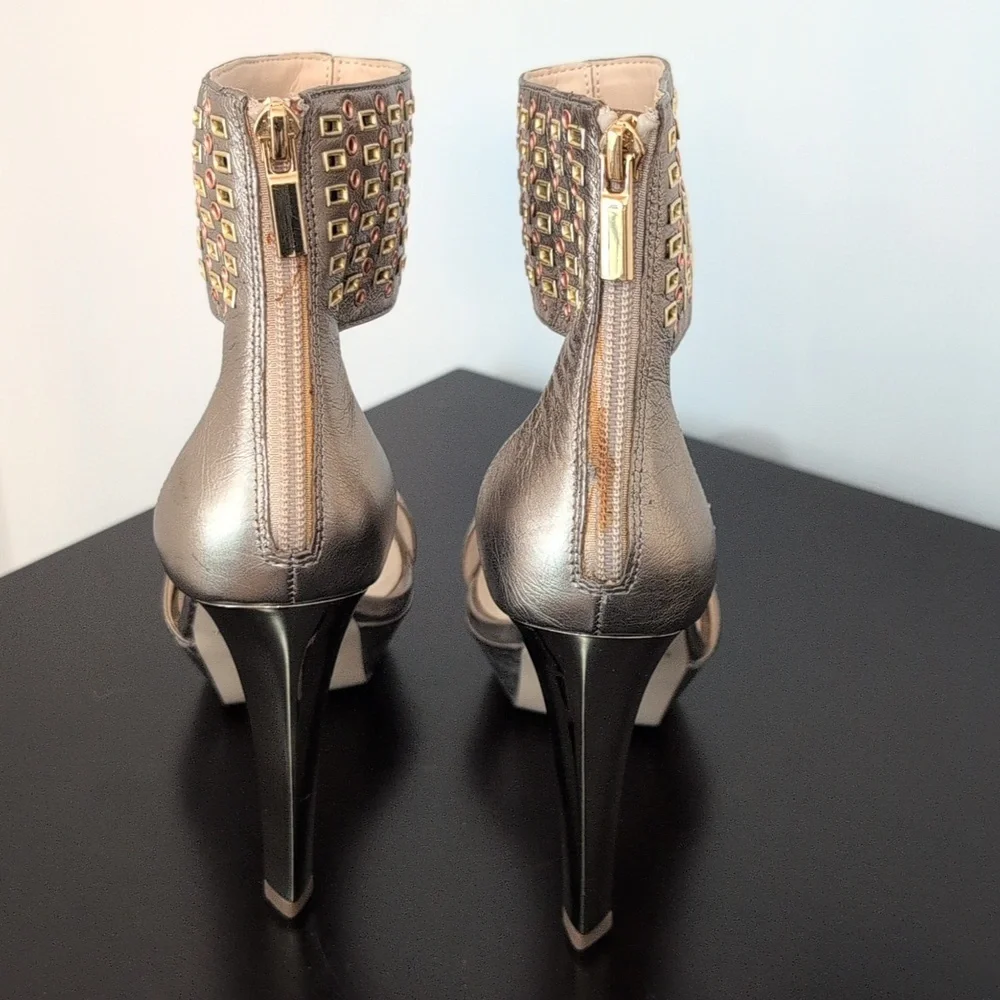 Boutique 9 Gold & bronze Leather Platform High Heel Strap Sandals NWOT  Size 6.5 - Picture 5 of 13
